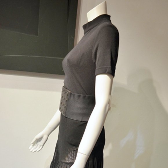 Black Rayon Knit Mock Neck w S/S Zip Back Neck Tee - Picture 3 of 5